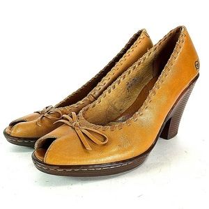 Born Womens Tan Leather Open Toe Heels US 10 EU 42